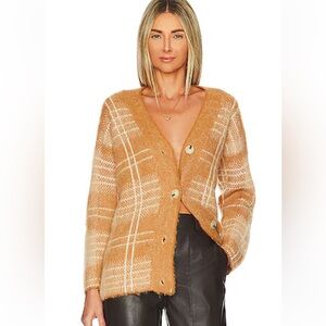 Vince Women's Brushed Plaid Cardigan in Scotch‎ Plaid Cozy Tan Plaid Size XS